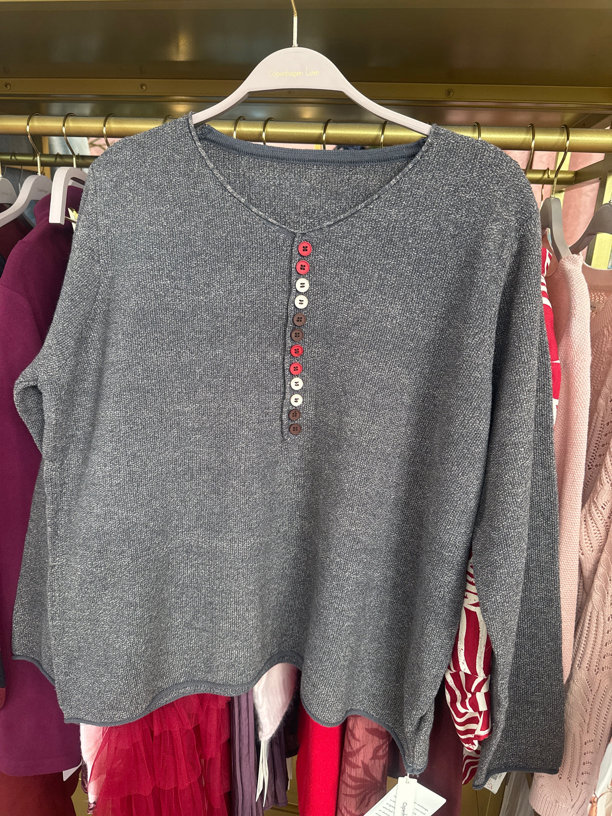 Soft Cotton Blend Jumper with Multicoloured Buttons