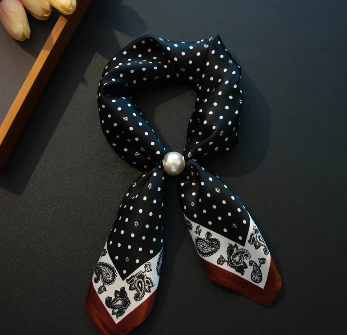 100%Silk Scarf with Pearl Detail