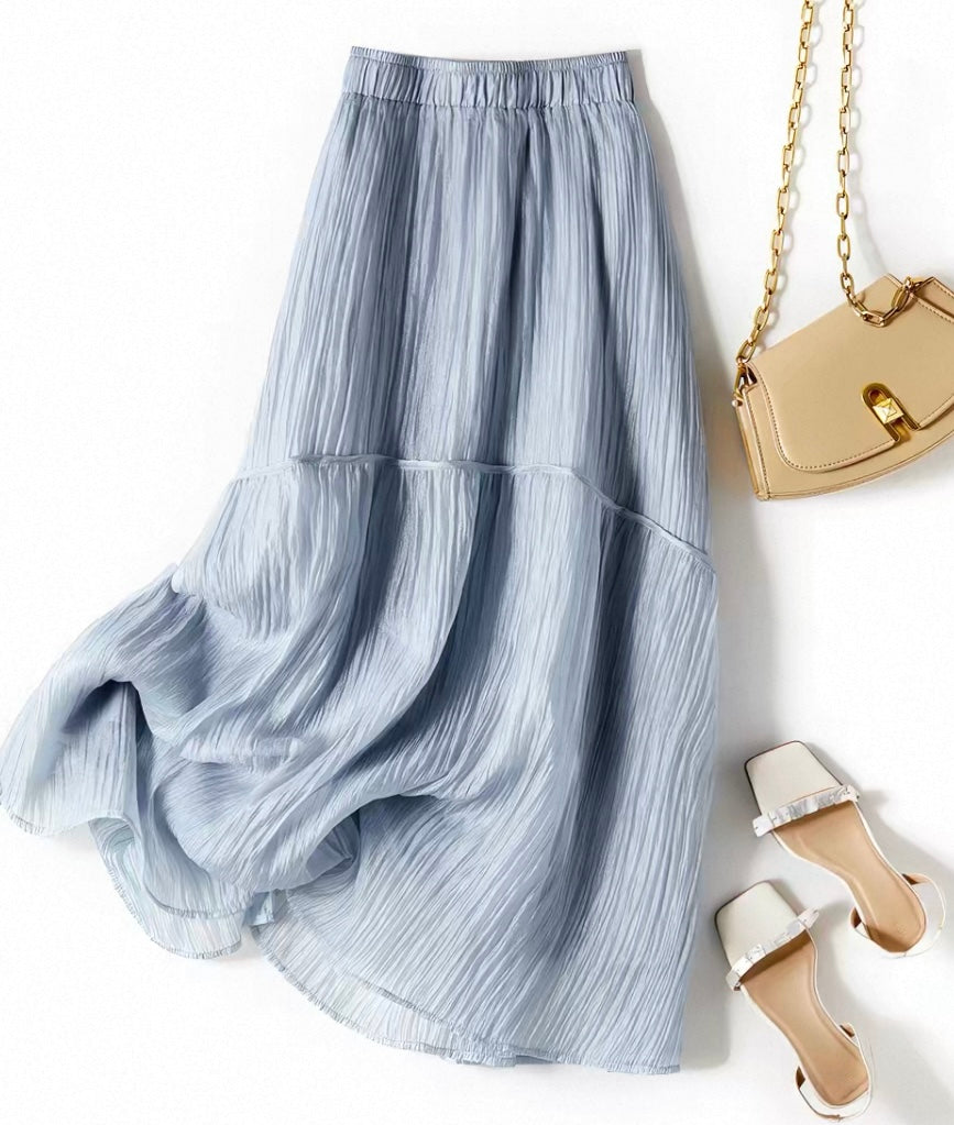Flowing Midi Skirt – Soft Blue