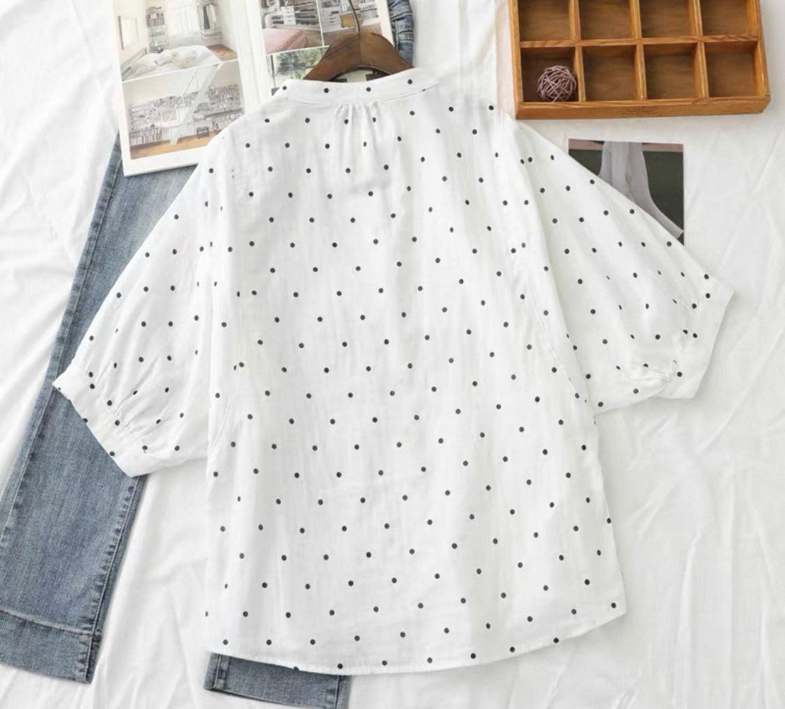 Relaxed cotton Polka Dot Blouse