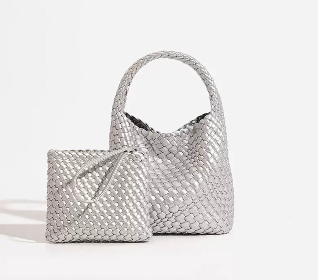 Woven Handbag Set with Pouch