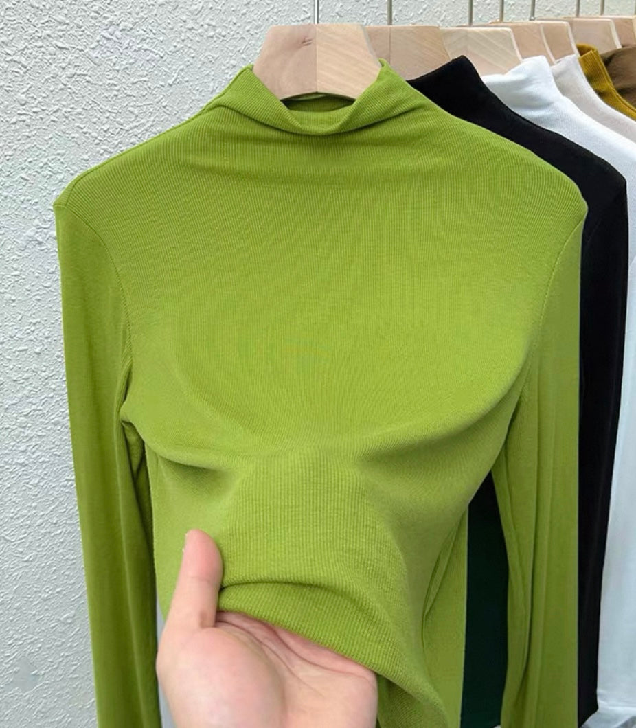 Ribbed High Neck Fitted Top (Lime Green)