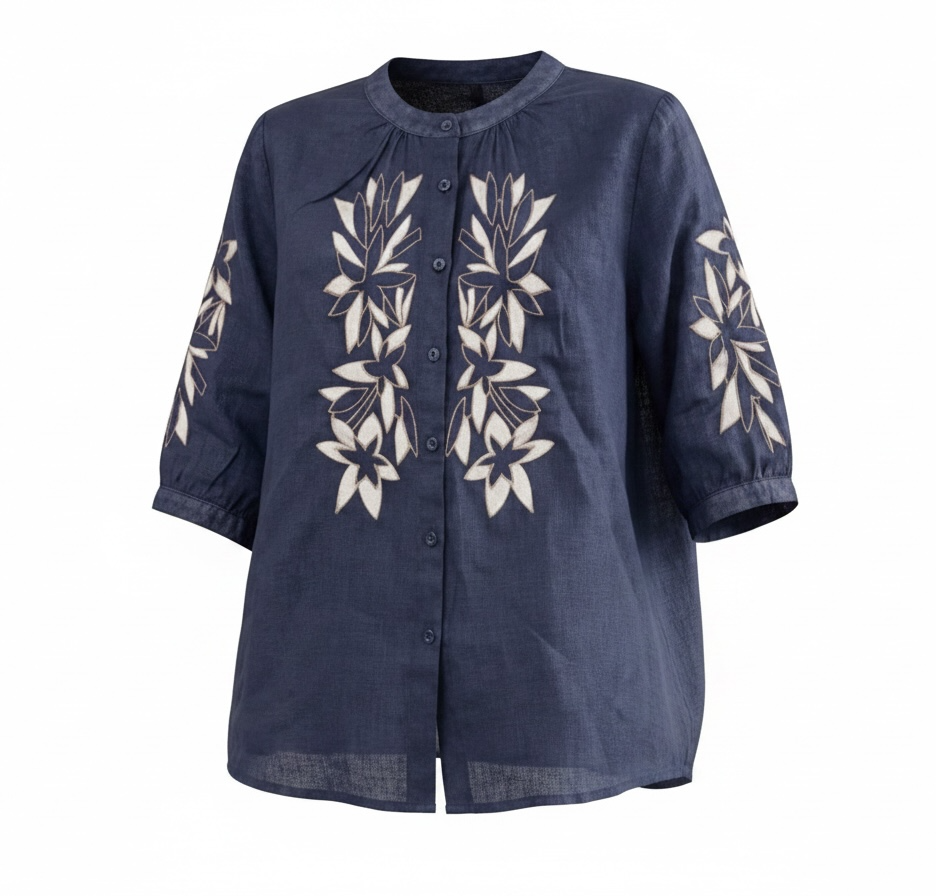 Embroidered Linen-Blend Blouse