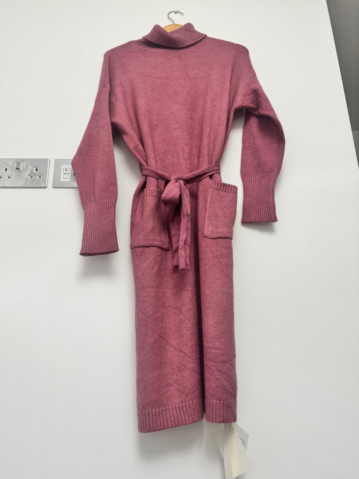 Women’s Knitted Roll Neck Midi Dress with Belt & Pockets