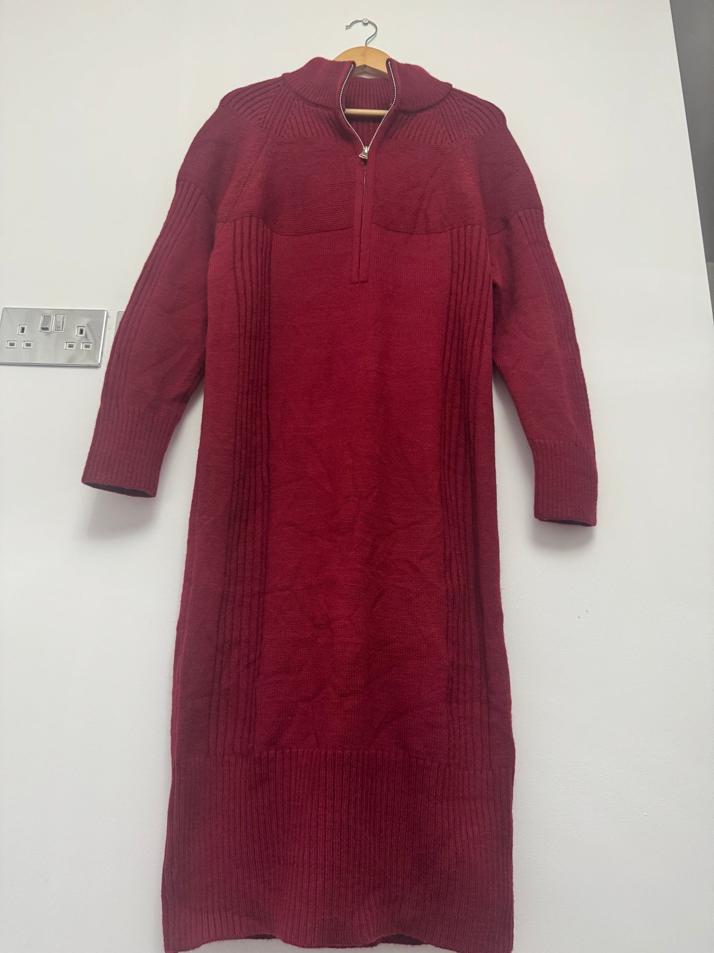 Women’s Knitted Midi Dress with Zip Neck