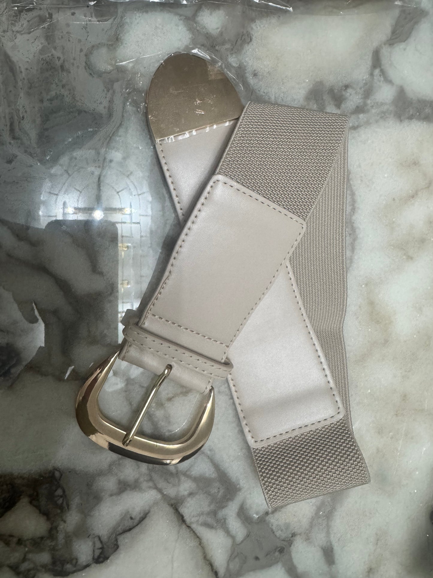 Women’s Wide Elastic Waist Belt with Gold-Tone Buckle