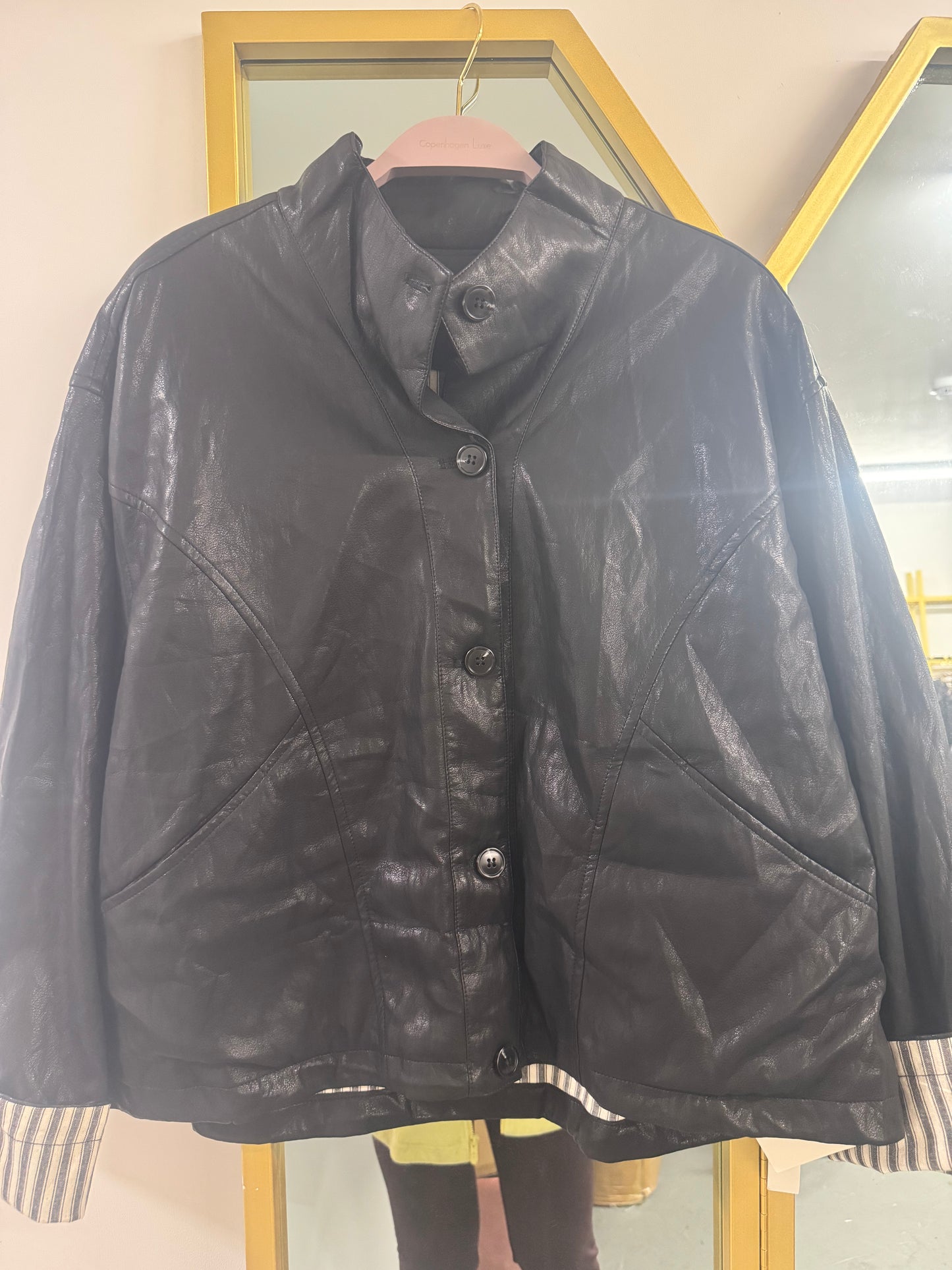 Faux Leather Oversized Jacket – Black