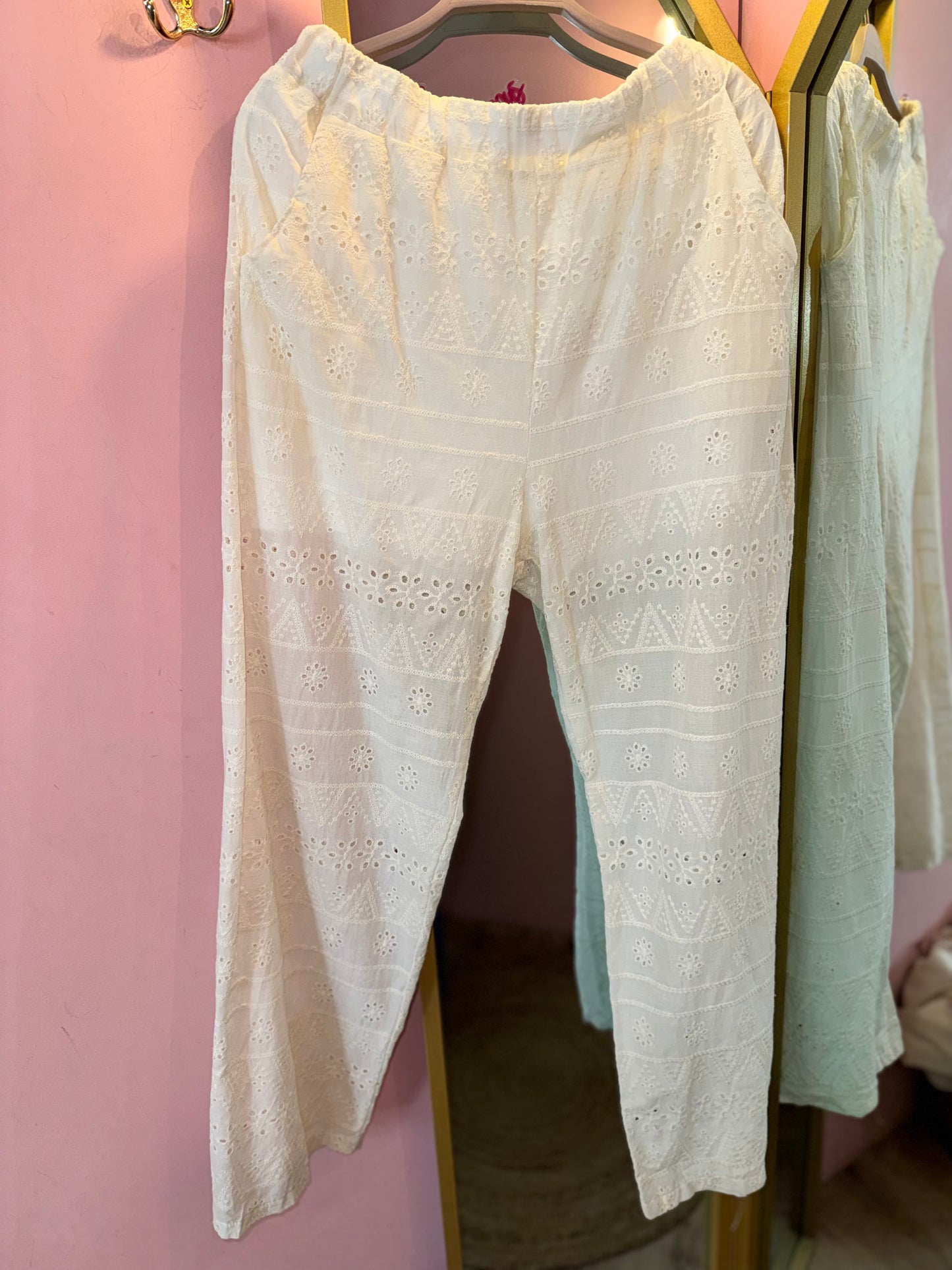 Broderie Cotton Wide Leg Trousers