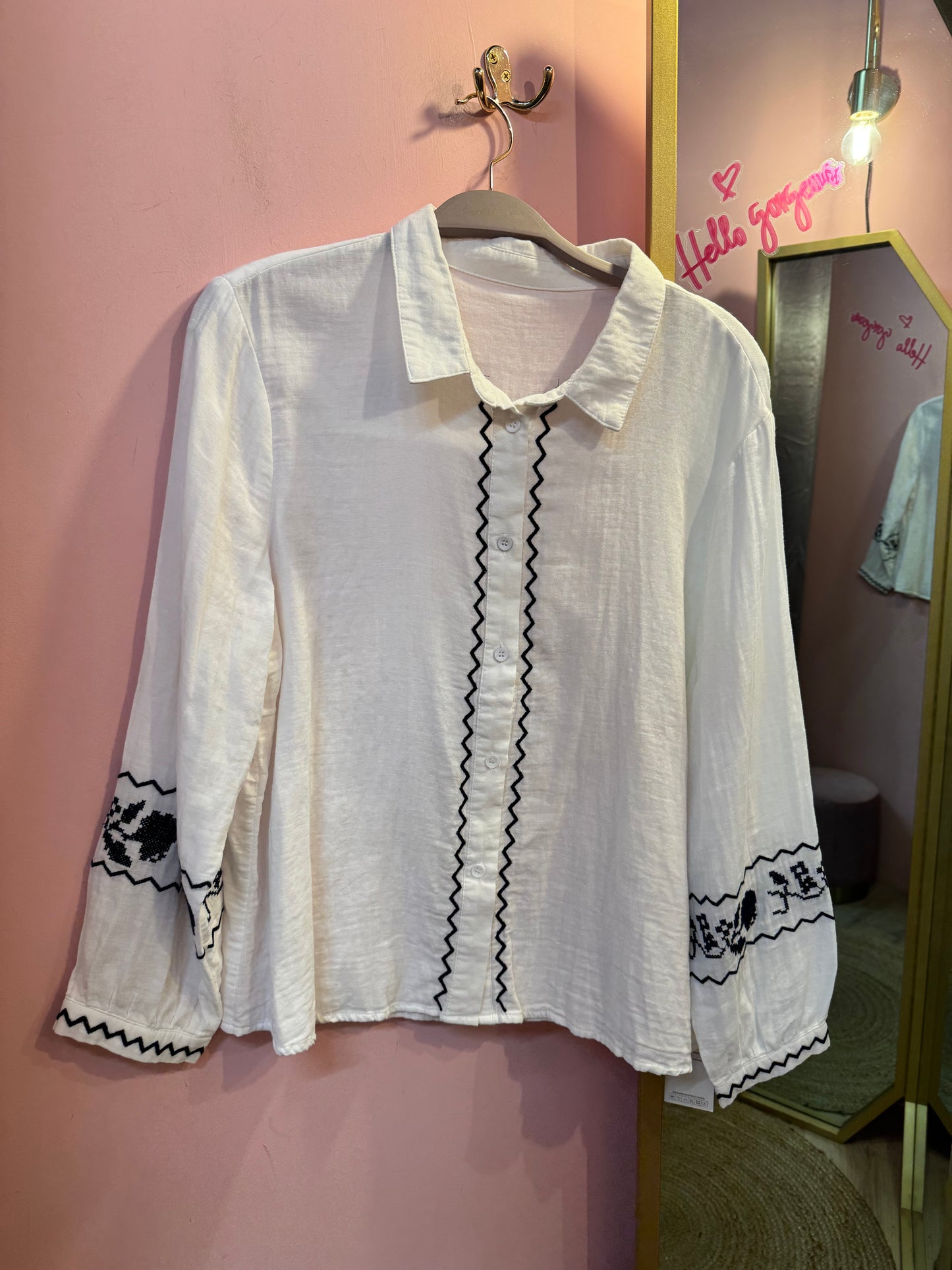 White cotton Shirt with Embroidery Detail