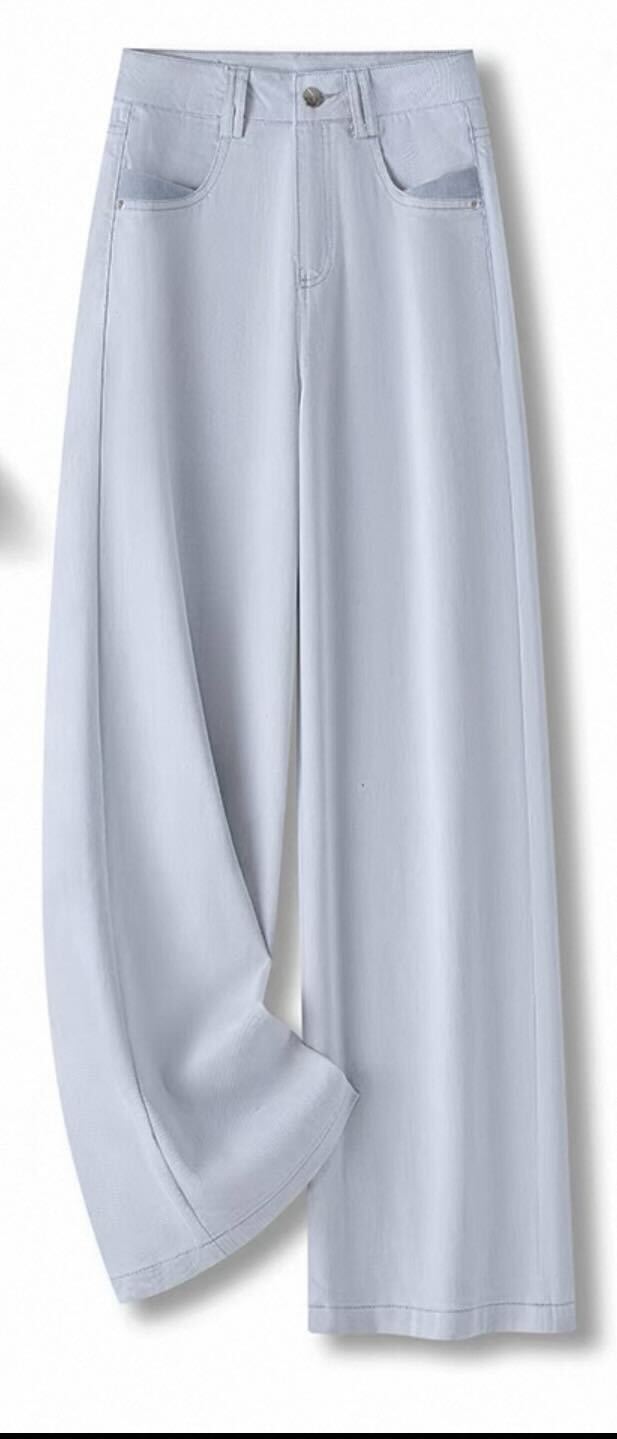 Pale Blue Wide-Leg Cropped Jeans