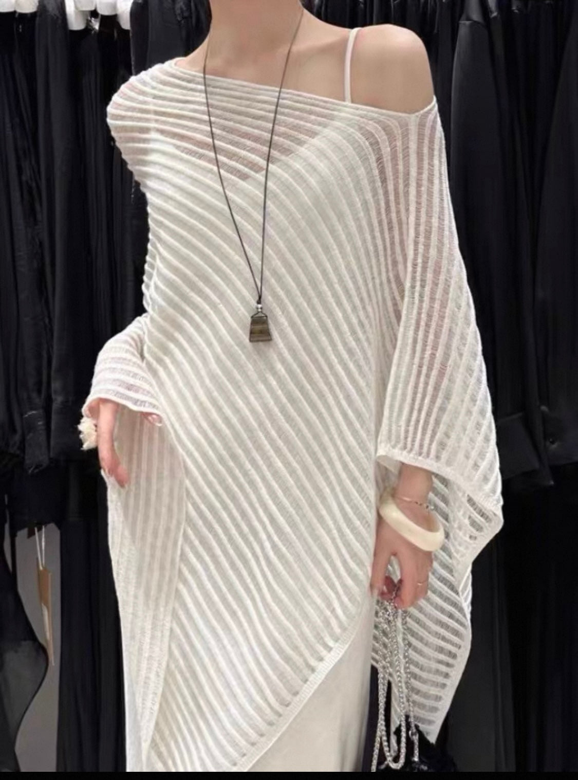 Asymmetric Knit Poncho – Off Shoulder