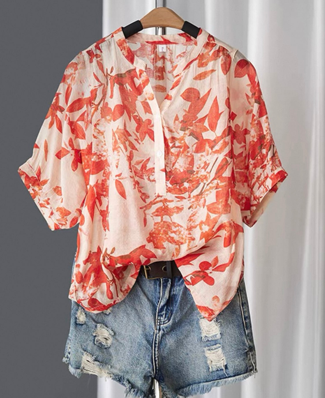 Linen Floral Shirt – Red Print