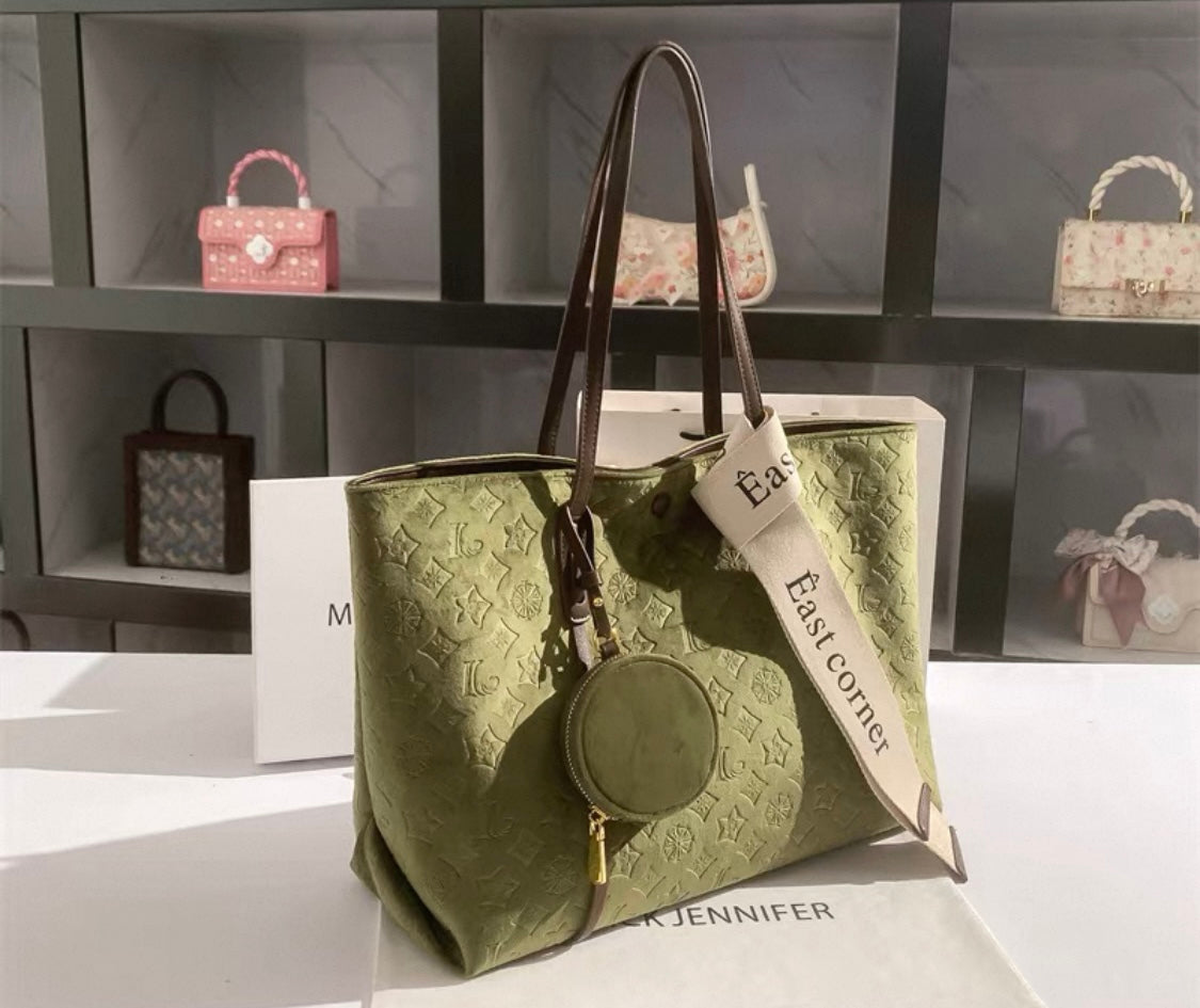 Olive Embossed Tote – East Corner Strap