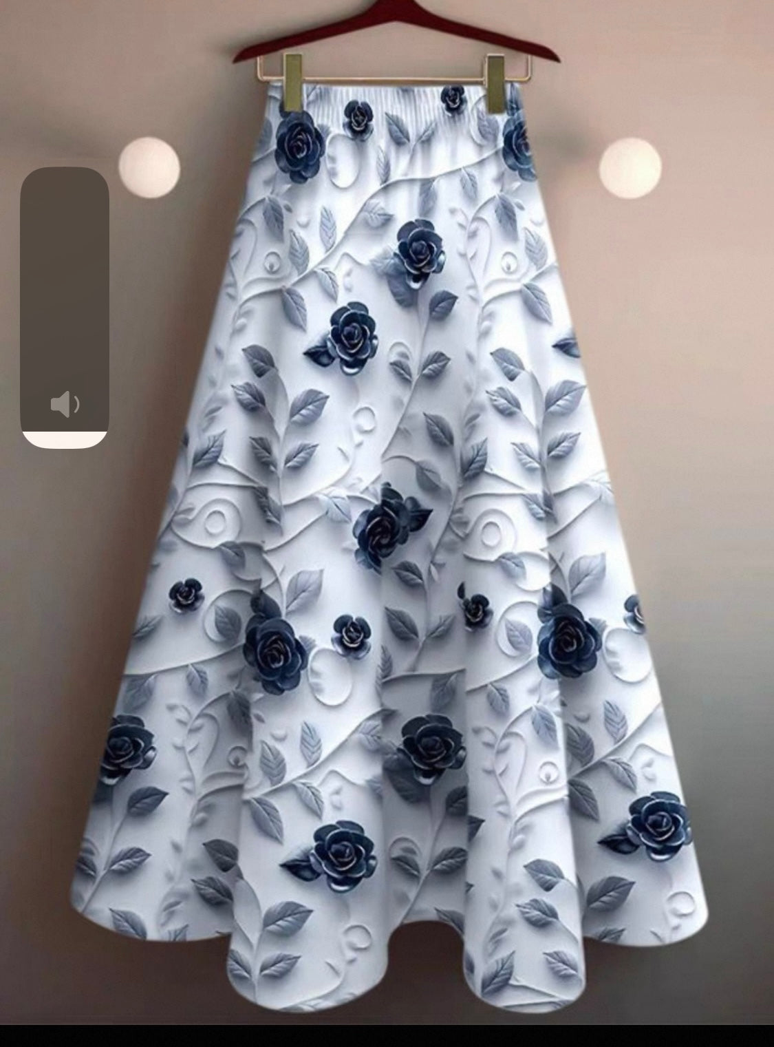 White Skirt with Embossed Rose Motif