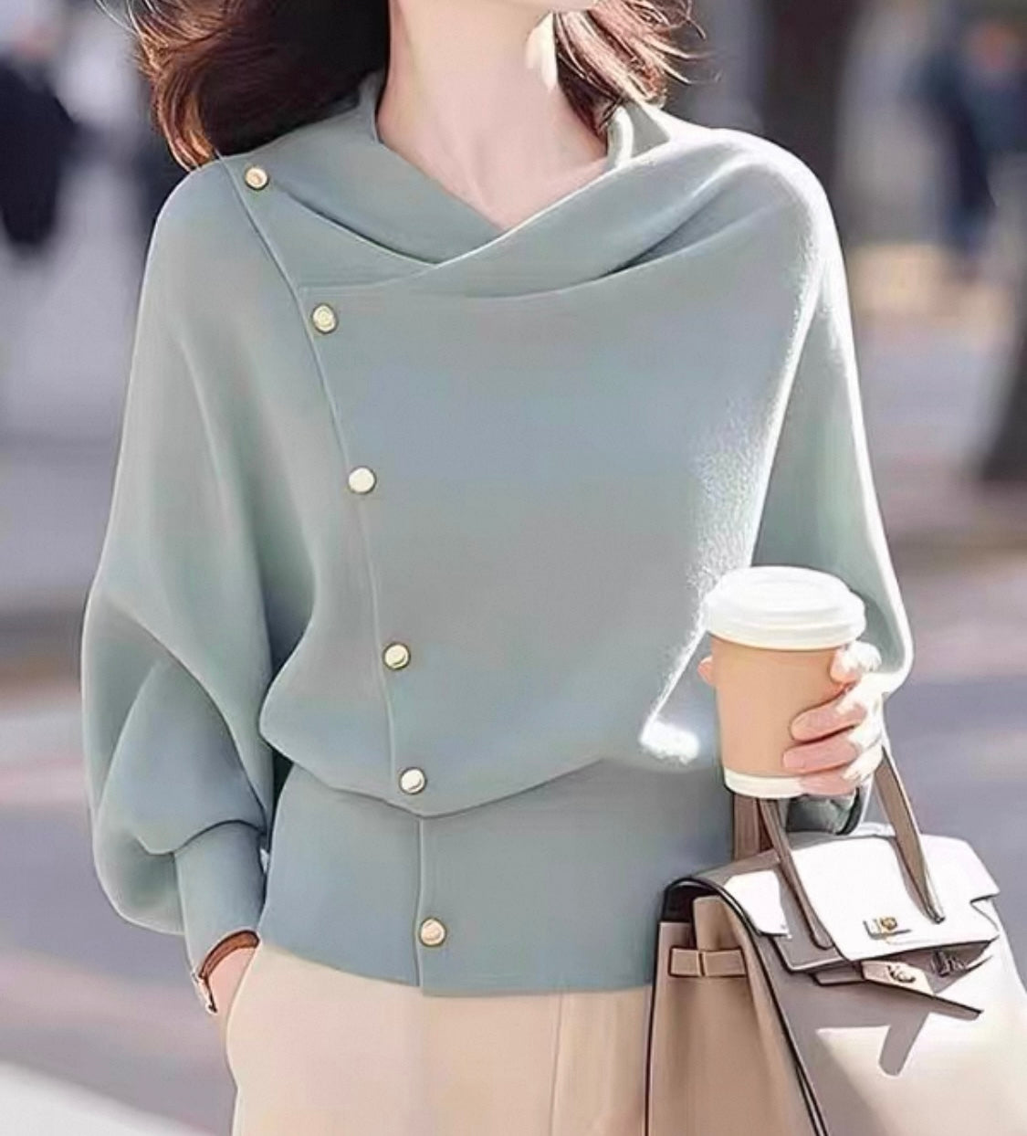 Mint Green Buttoned Knit Sweater