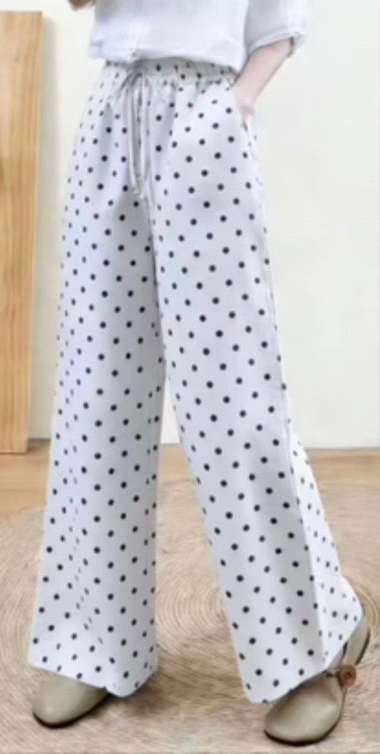 Linen Polka Dot Wide Leg Trousers