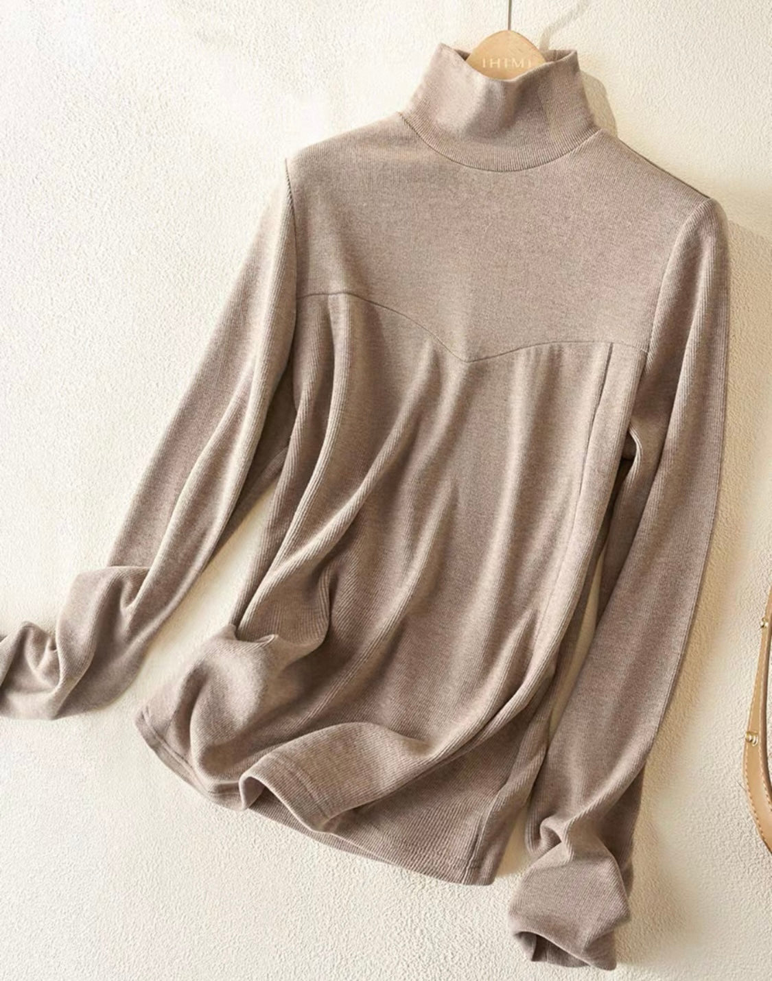 Beige High-Neck Knit Top