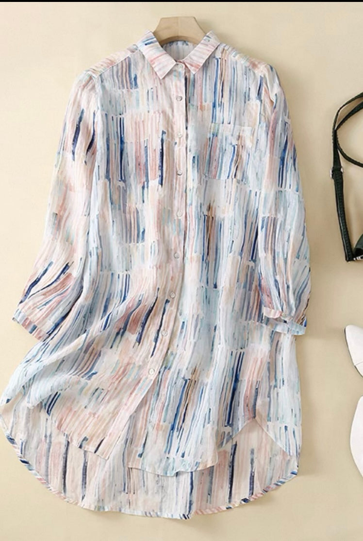 Watercolor Stripe Shirt Dress