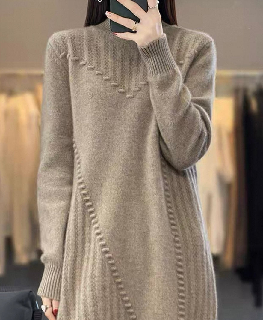 Beige Knitted Sweater Dress