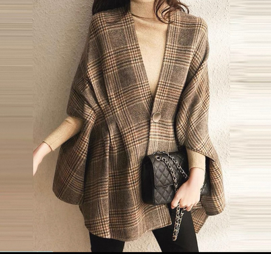 Brown Check Cape Coat