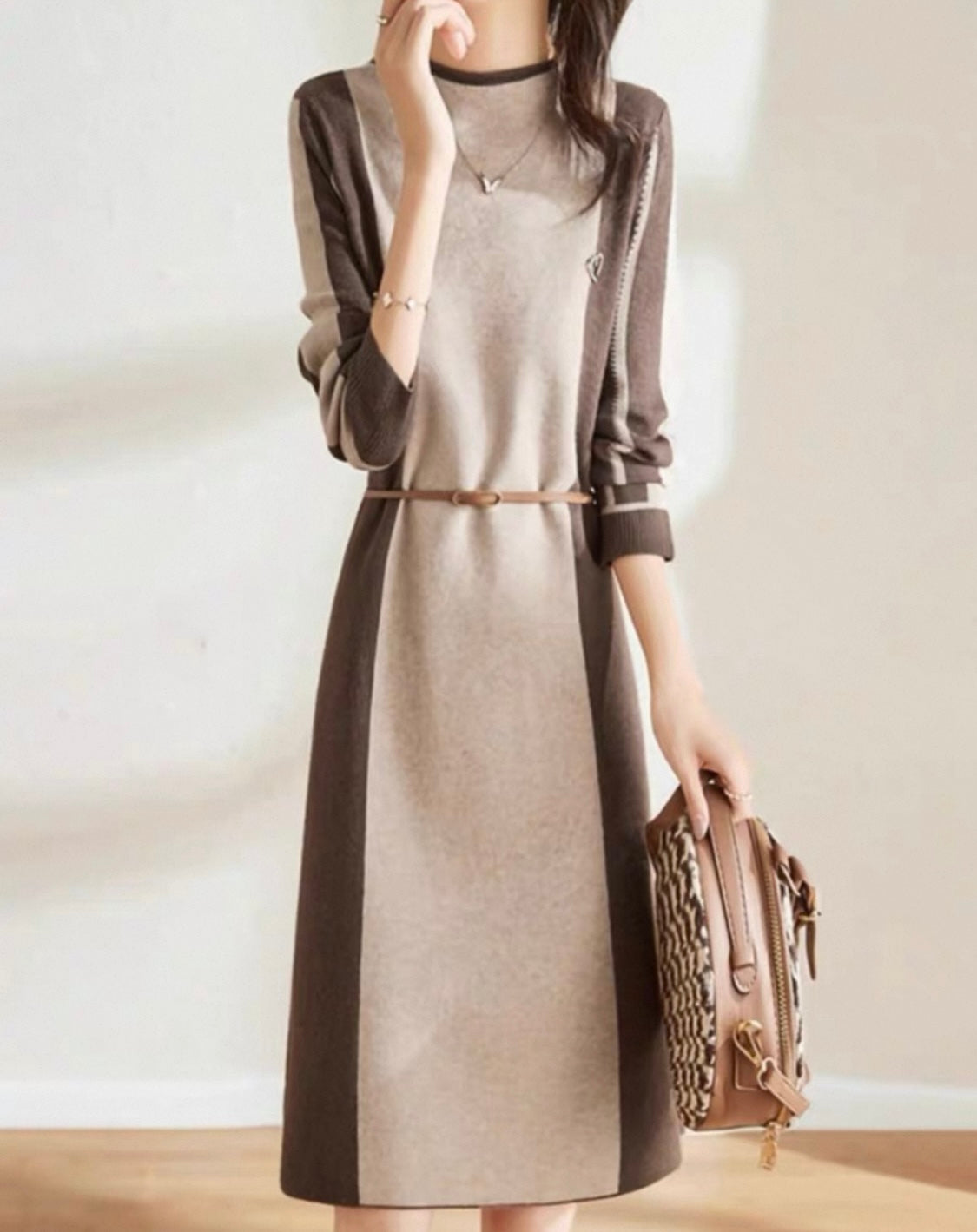 Colour-Block Knitted Midi Dress