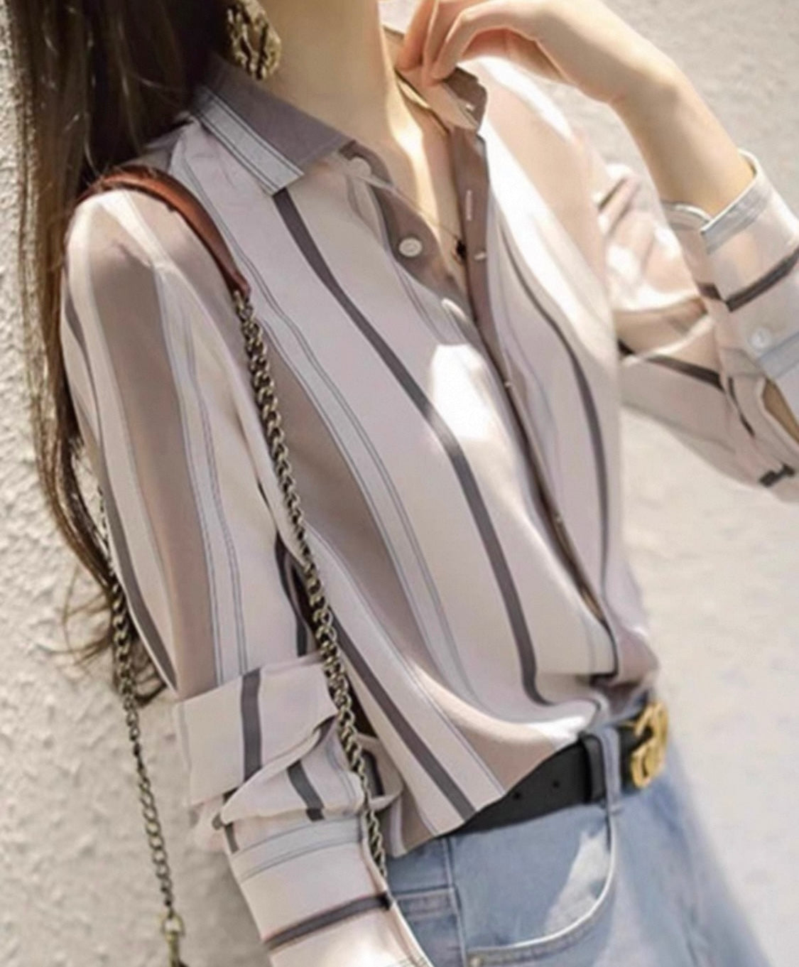 Striped Shirt in Beige & Grey Tones