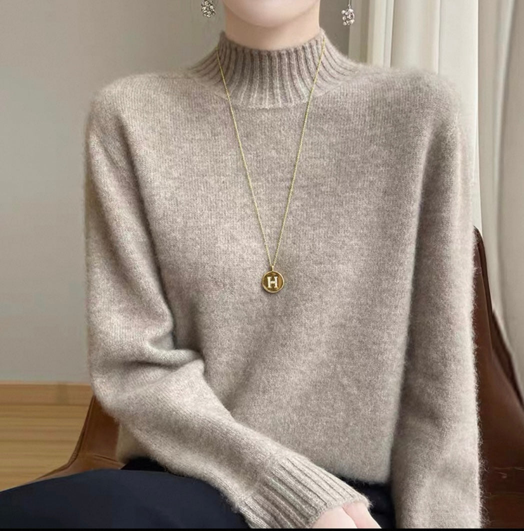 Classic Beige Wool-Blend Sweater