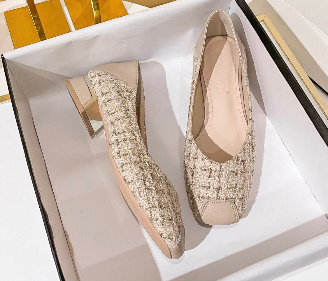 Tweed Texture Low Heels