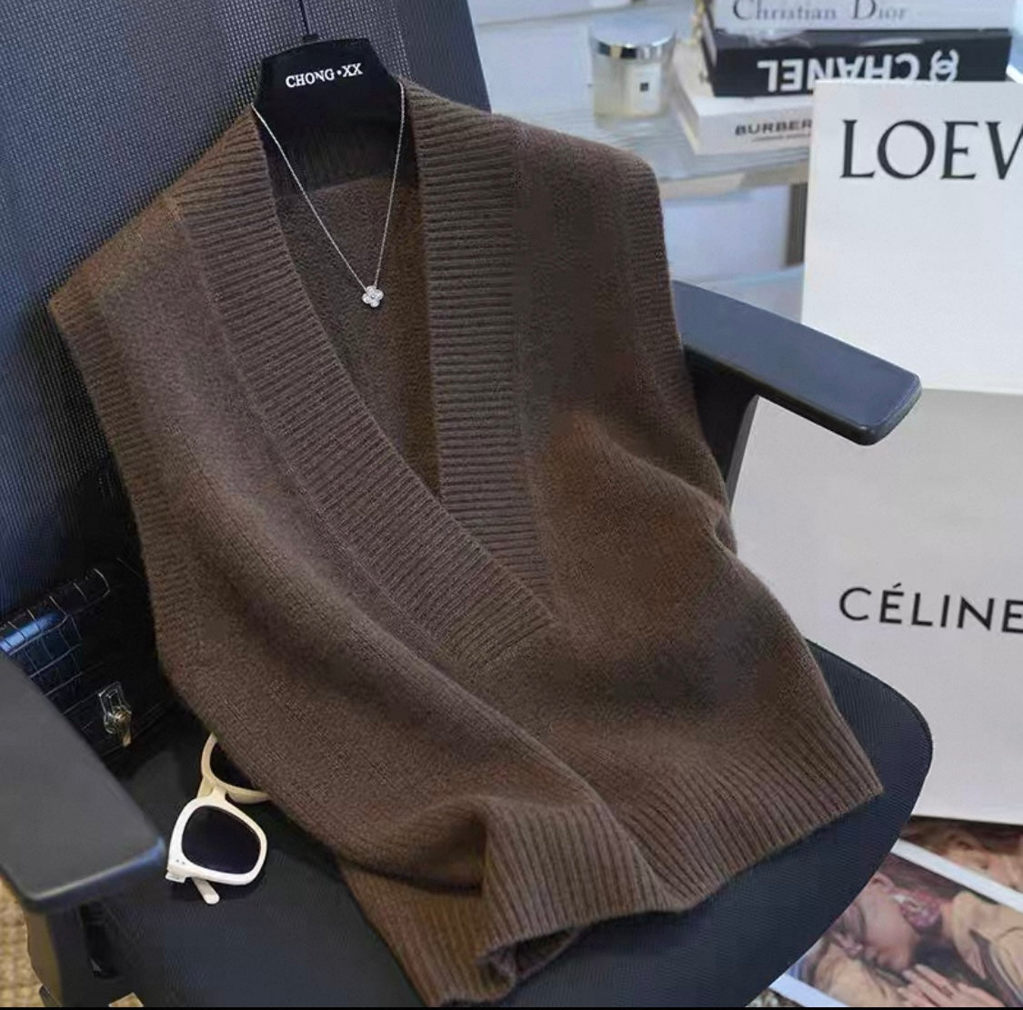 Knitted Sleeveless Vest – Coffee Brown