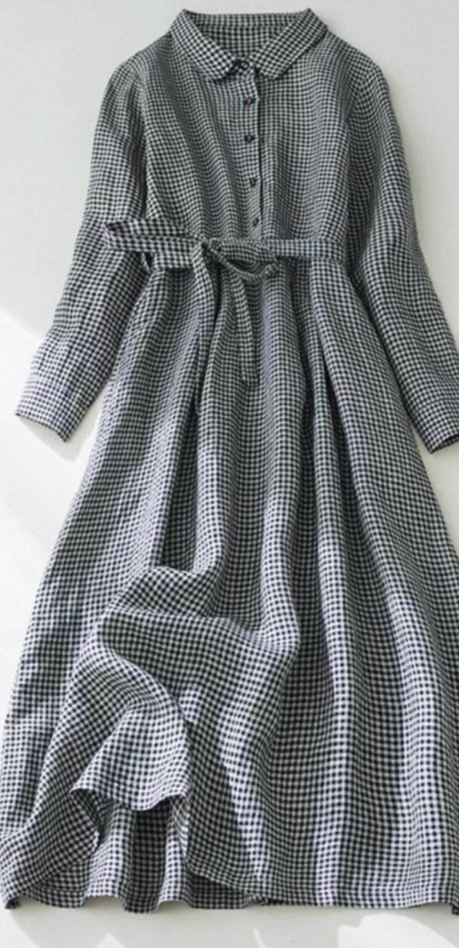Gingham Belted Dress – Black & White