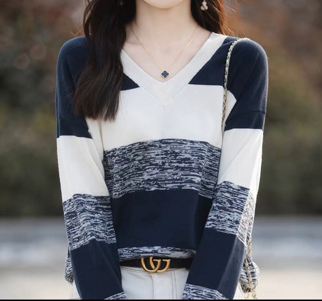 Striped V-Neck Knit