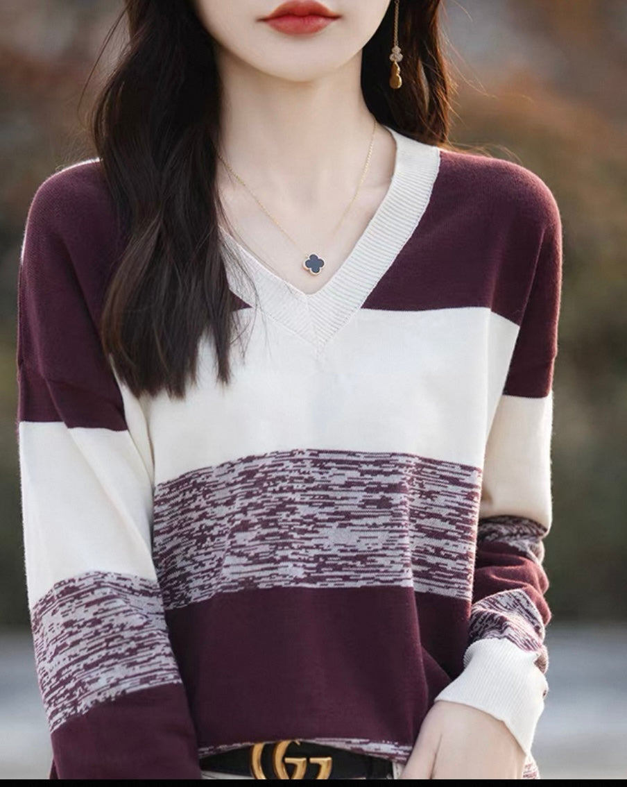 Striped V-Neck Knit