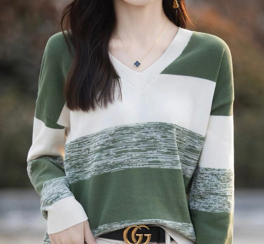 Striped V-Neck Knit