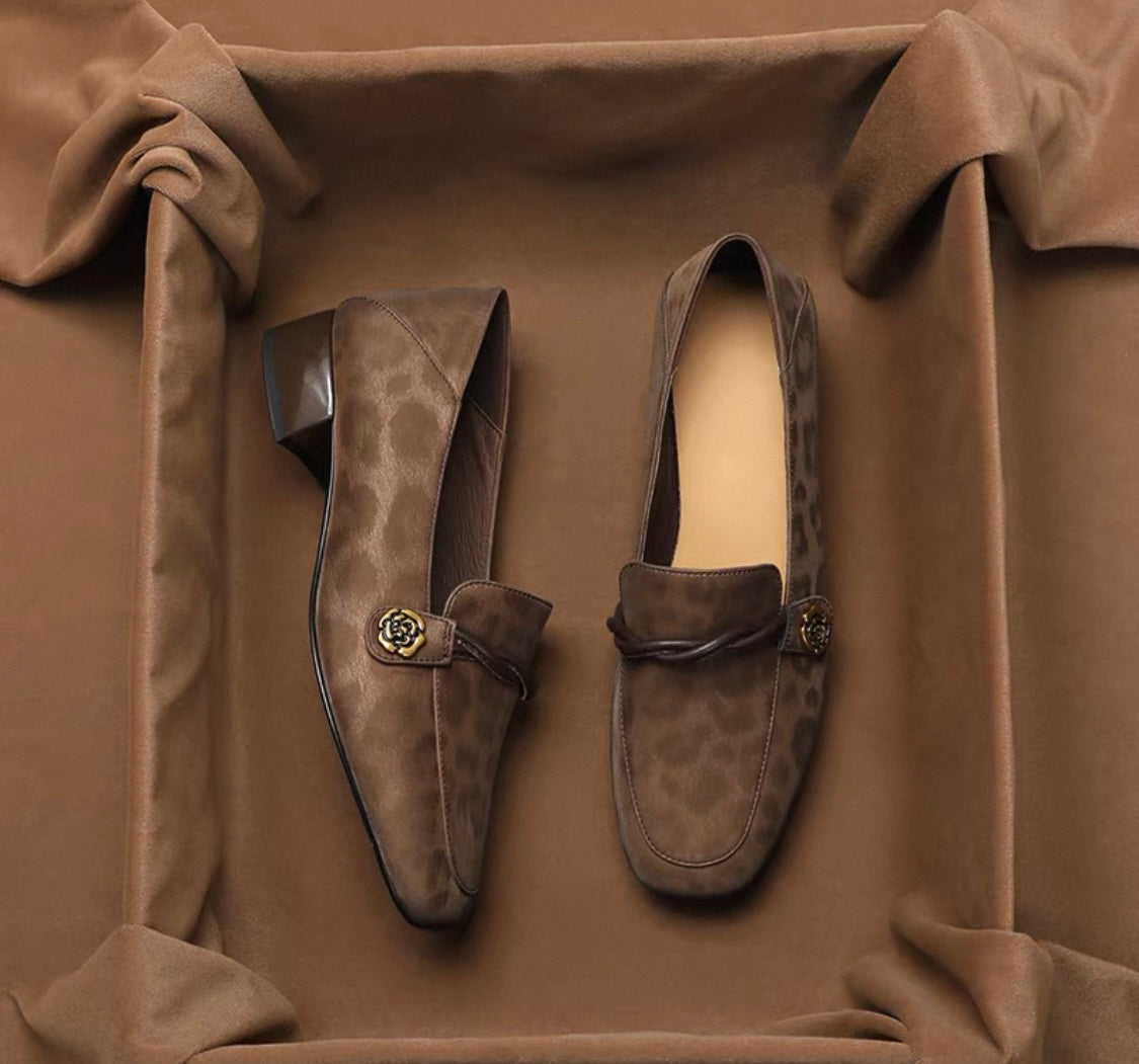 Brown Loafers with Subtle Animal Pattern