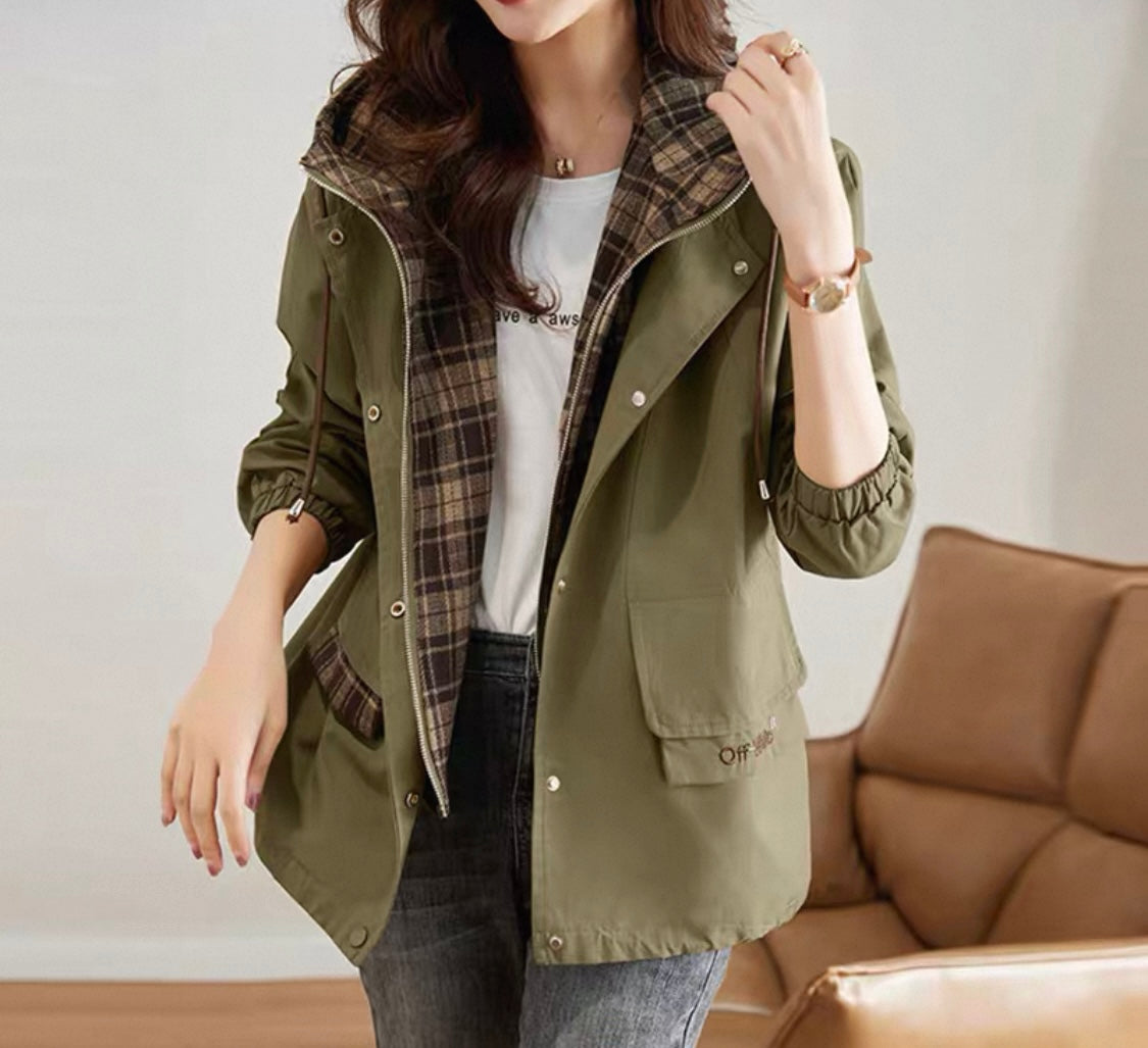 Khaki Jacket with Plaid Lining