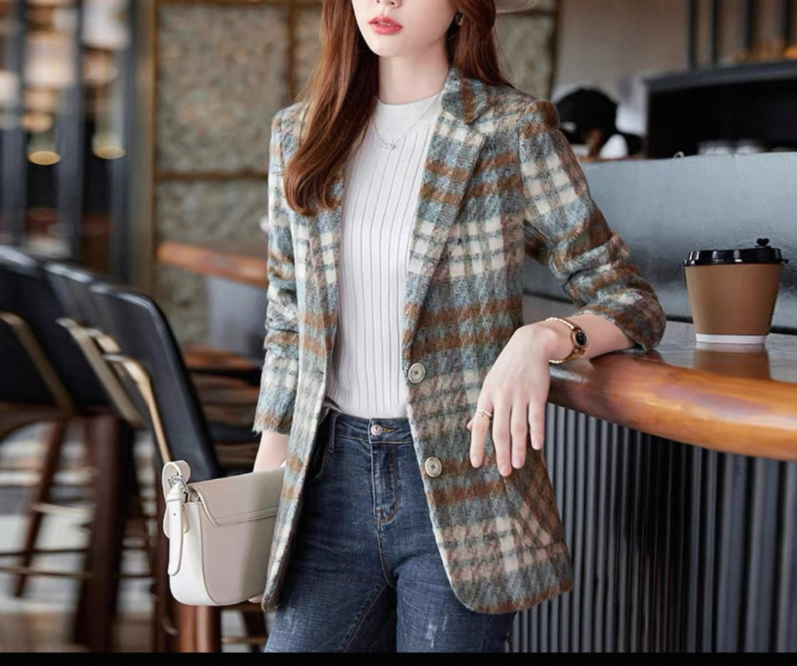 Checked Wool-Blend Blazer