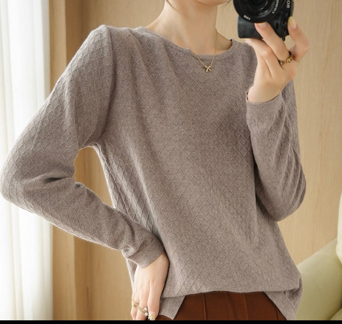 Taupe Cotton Textured Knit Sweater