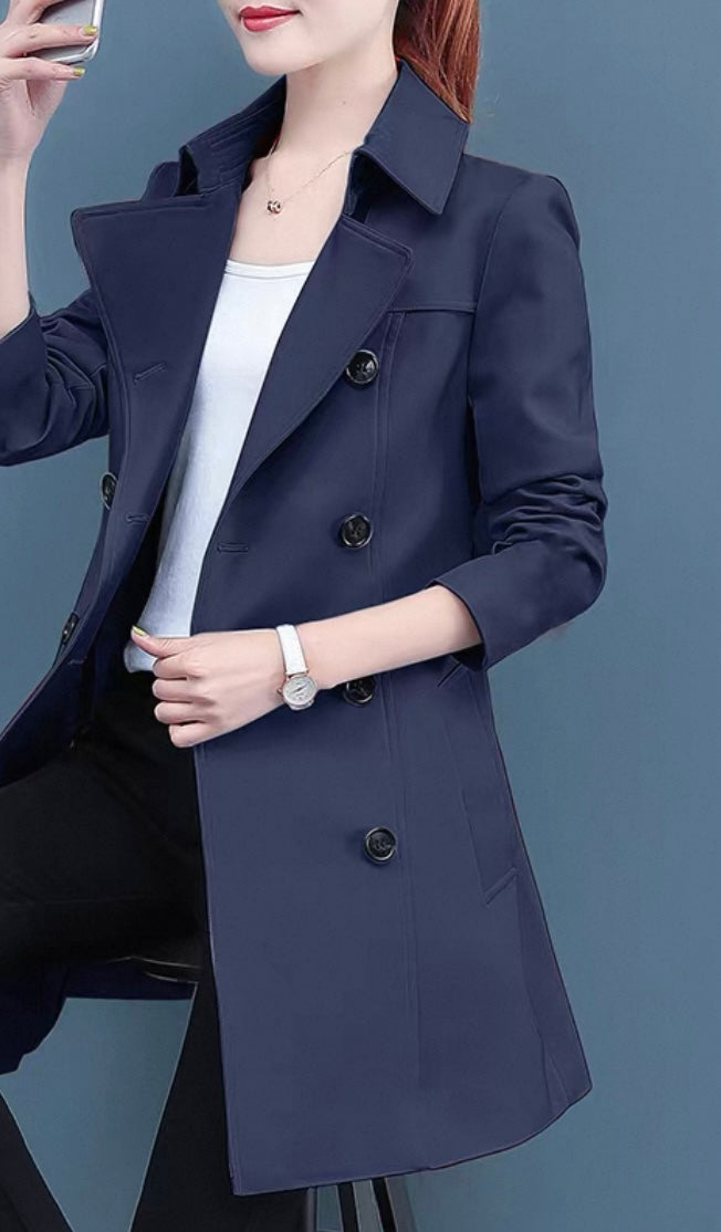 Double-Breasted Trench Coat – Blue