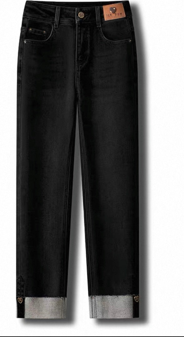 Straight Fit Jeans with Cuffed Hem