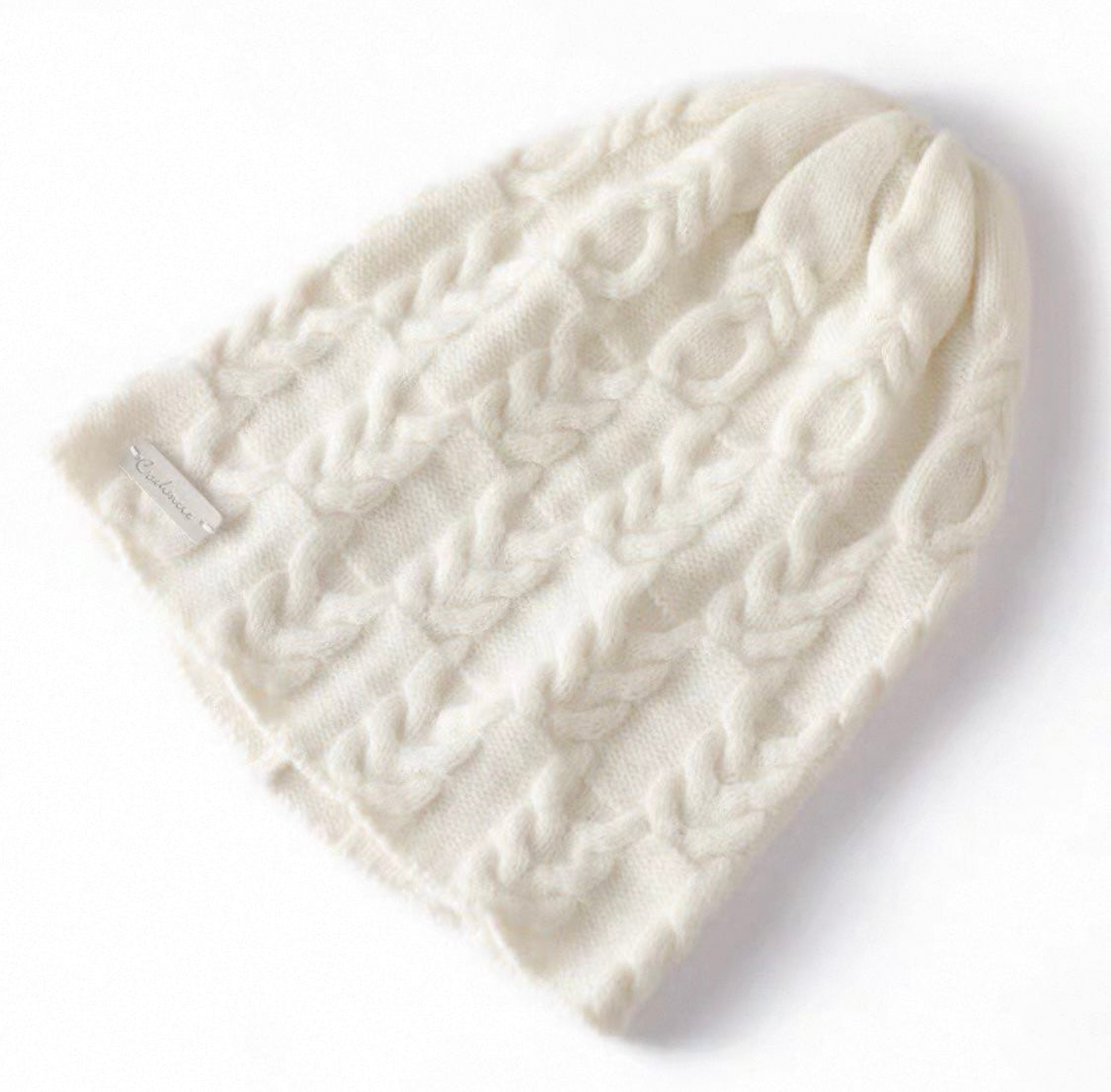 Taupe Cable Knit Cashmere Beanie