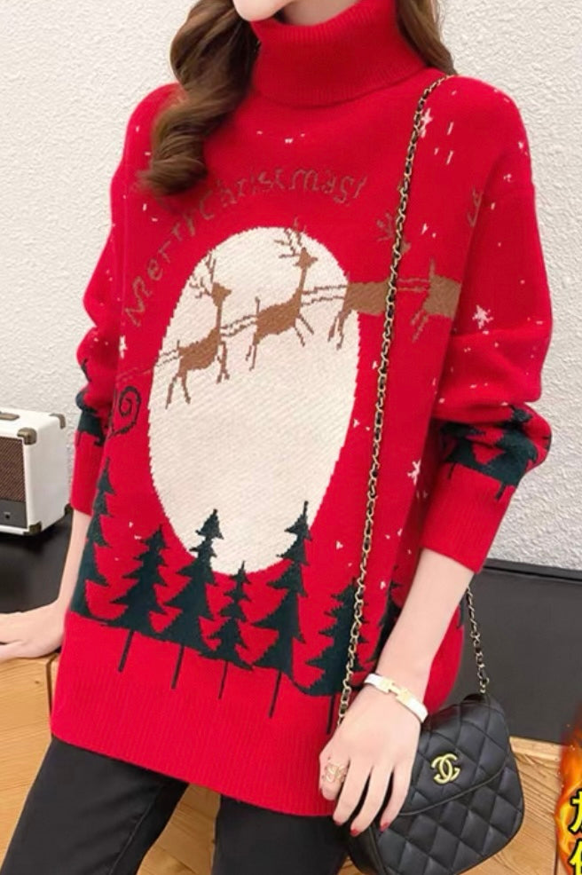 Red Oversized Roll-Neck Christmas Jumper