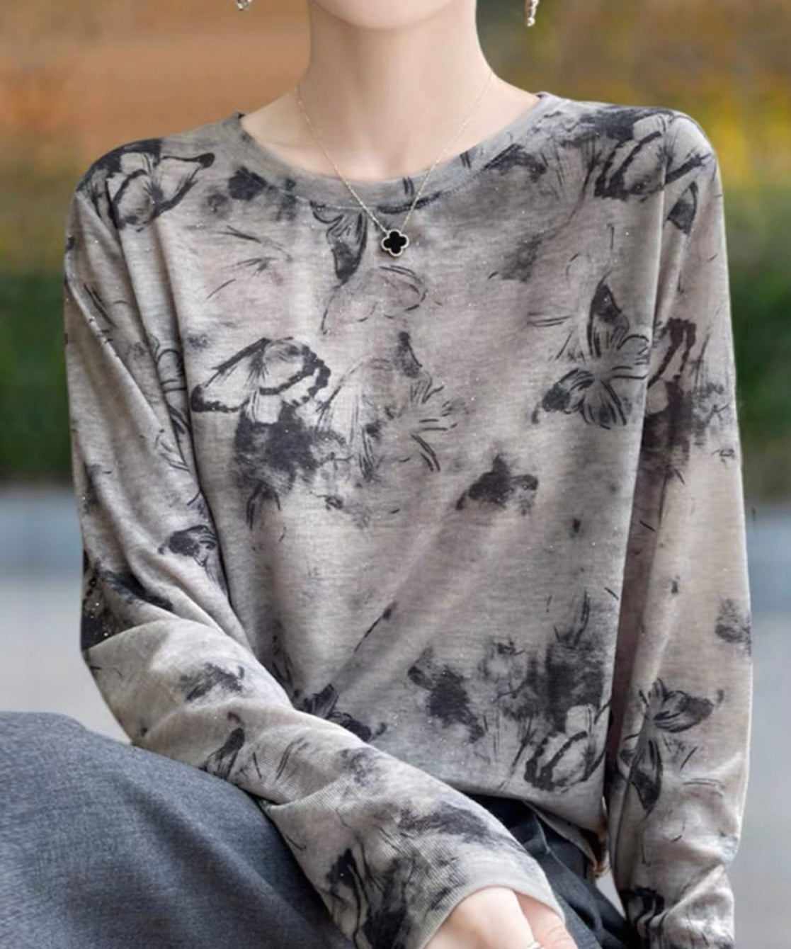 Grey wool Butterfly Print Top