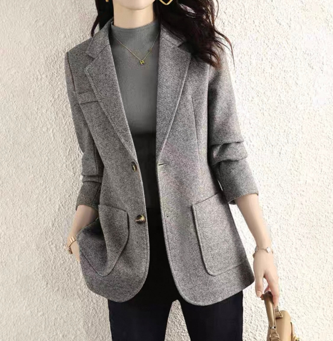 Grey Wool Blend Blazer