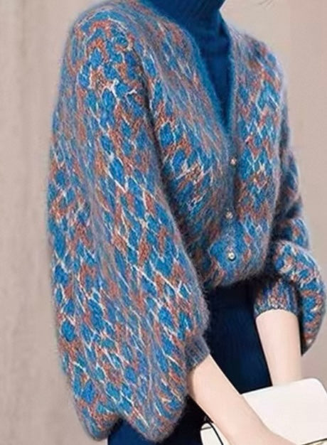 Blue & Rust Patterned Cardigan