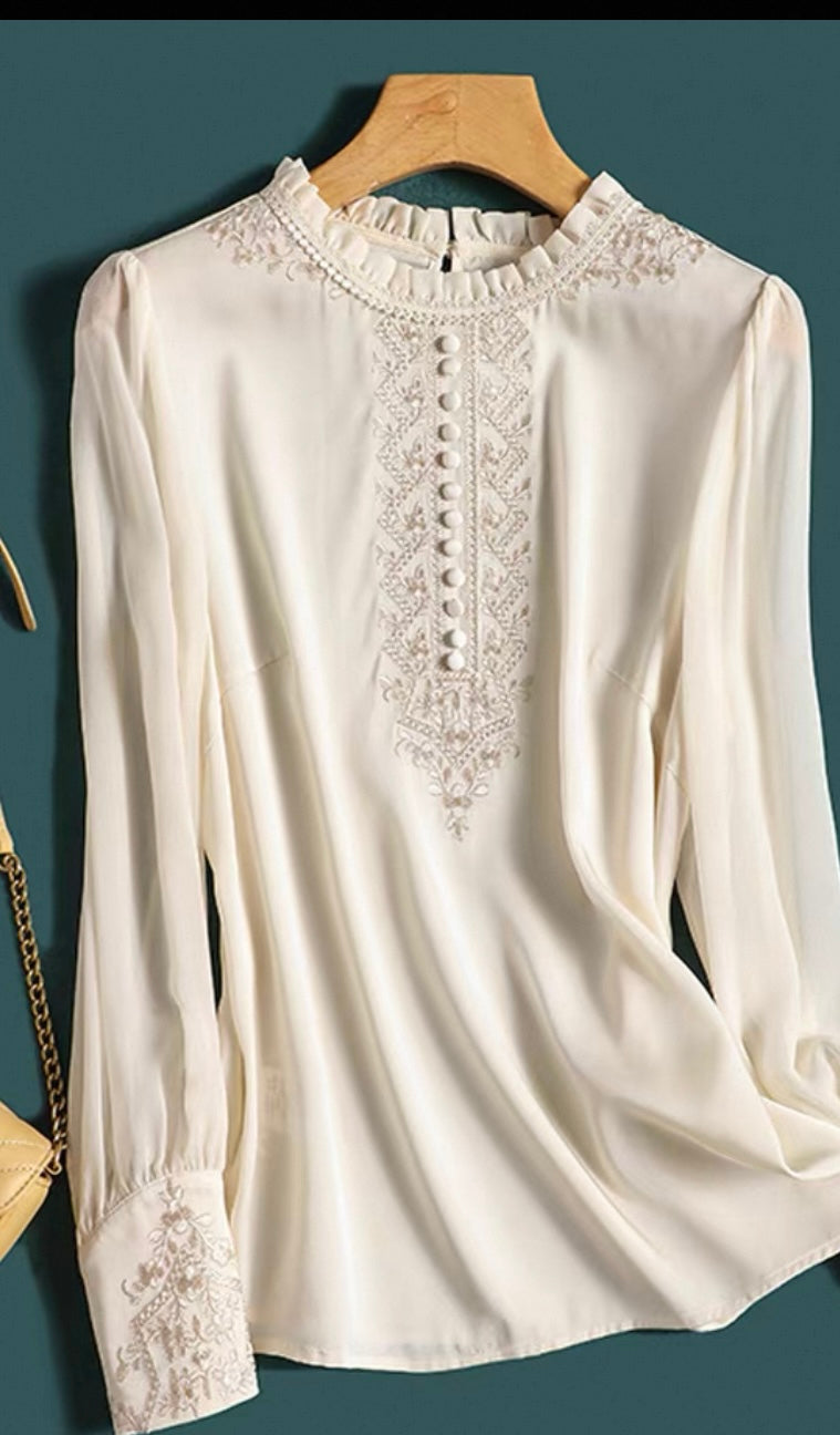Ivory Embroidered Button Blouse