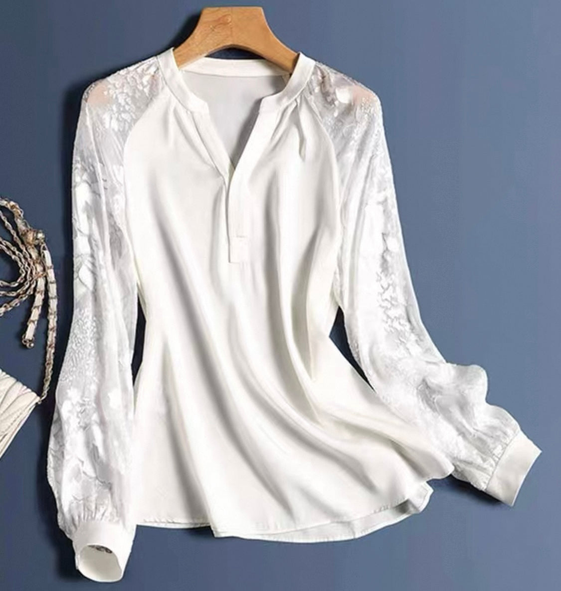 White Blouse with Sheer Sleeves