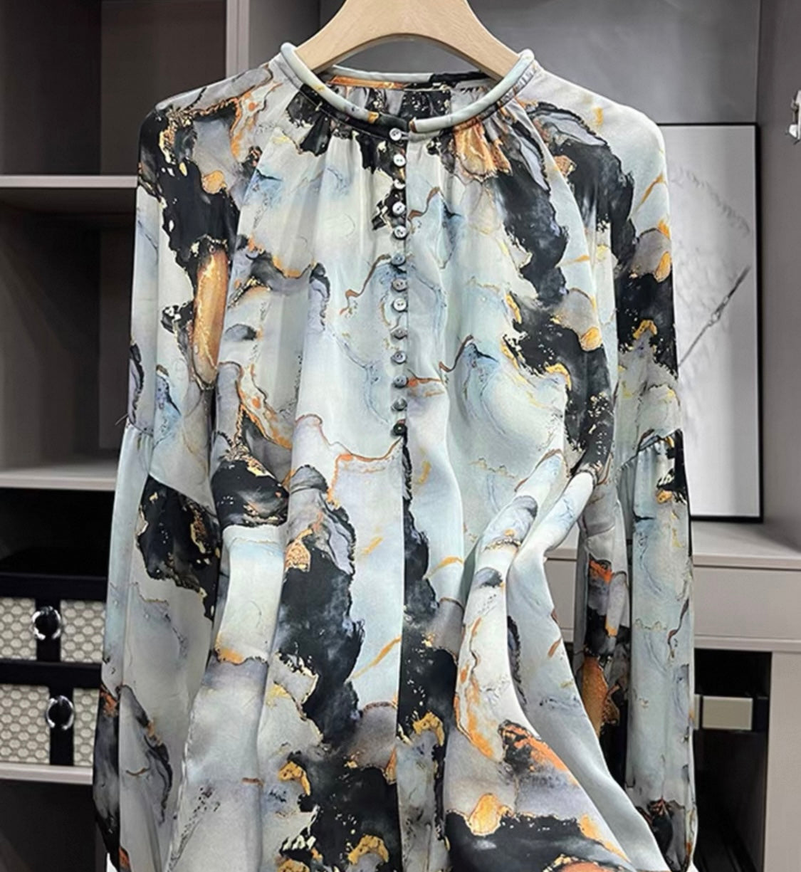 Marble Print Statement Blouse