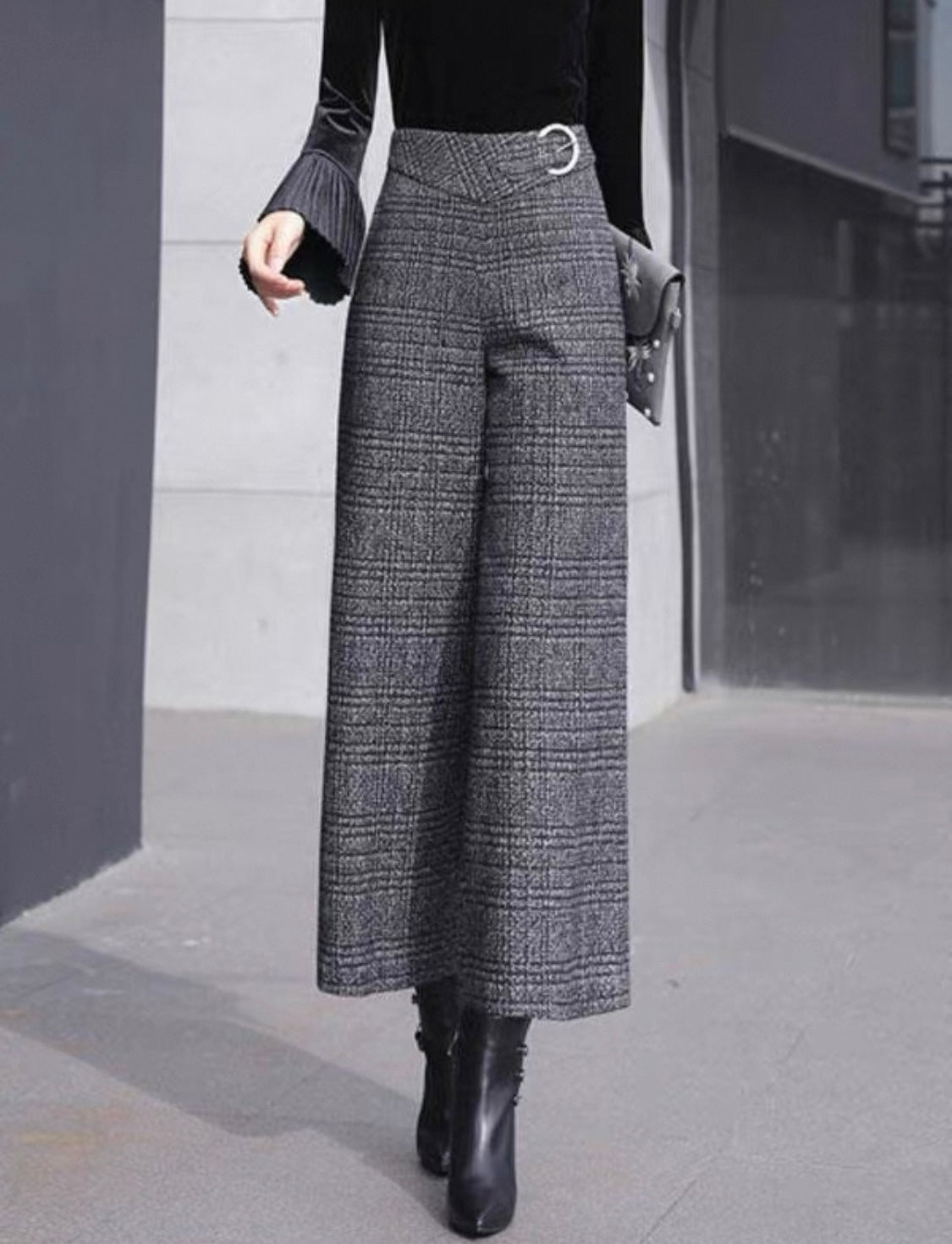 Wool Check Culottes – Charcoal Grey
