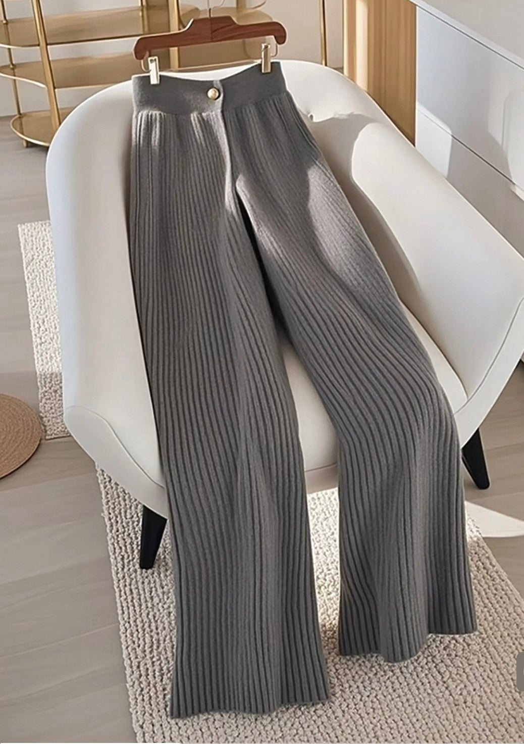 Ribbed Knit Pants – Grey