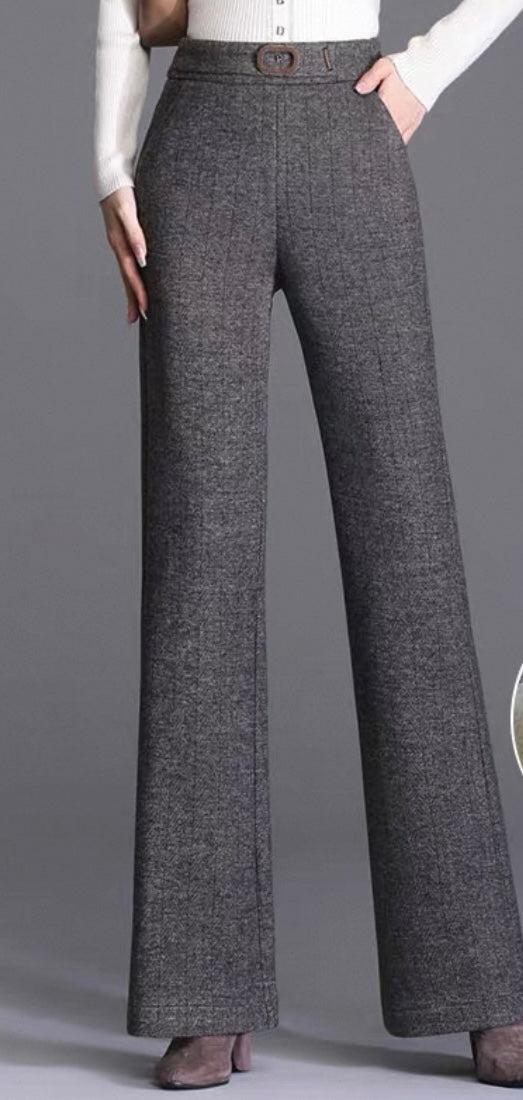 Tailored Wool Trousers – Grey with Belt Detail